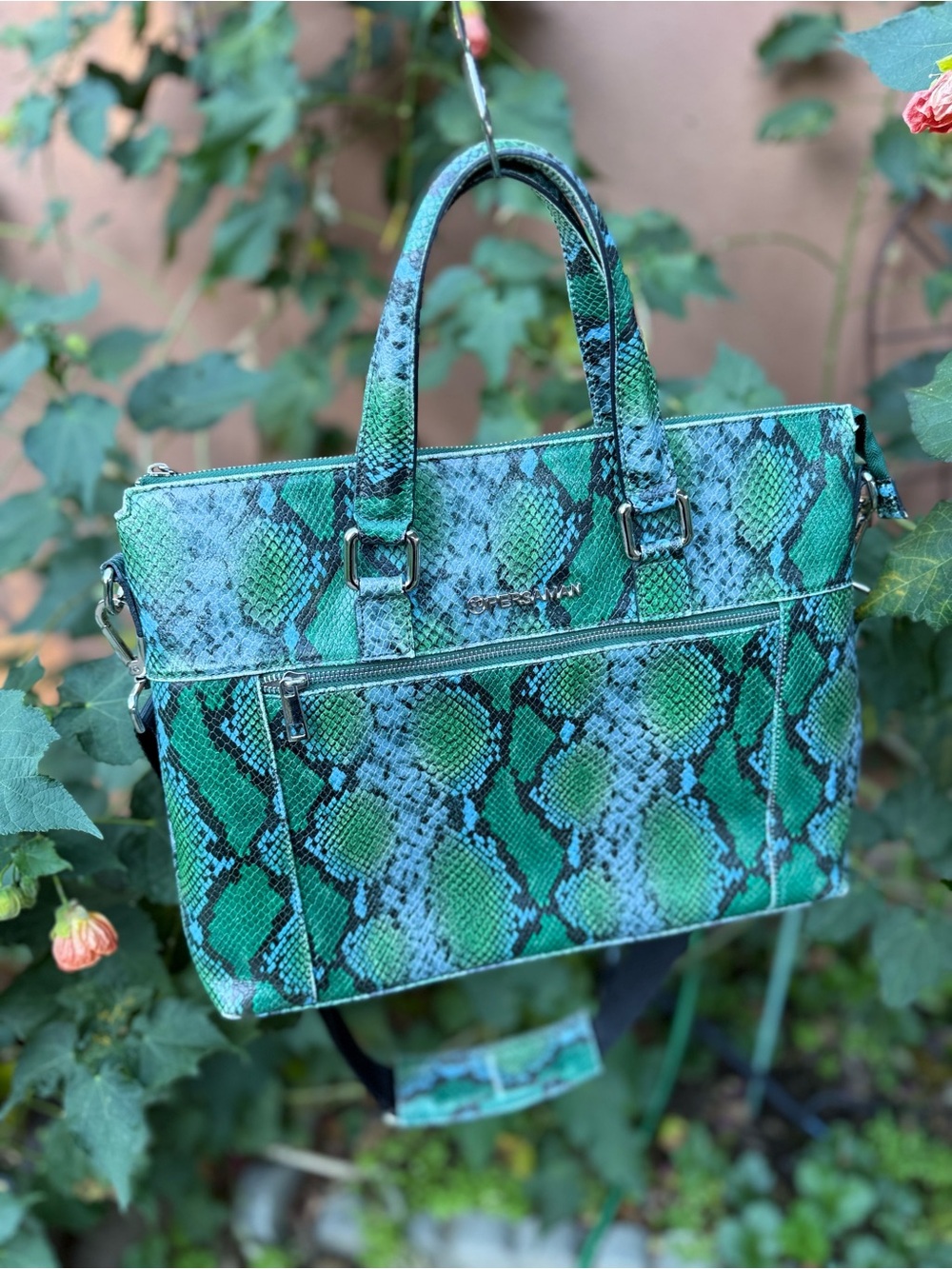 Green Snake-Print Tote Bag Purse by Persaman New York Made In Italy
